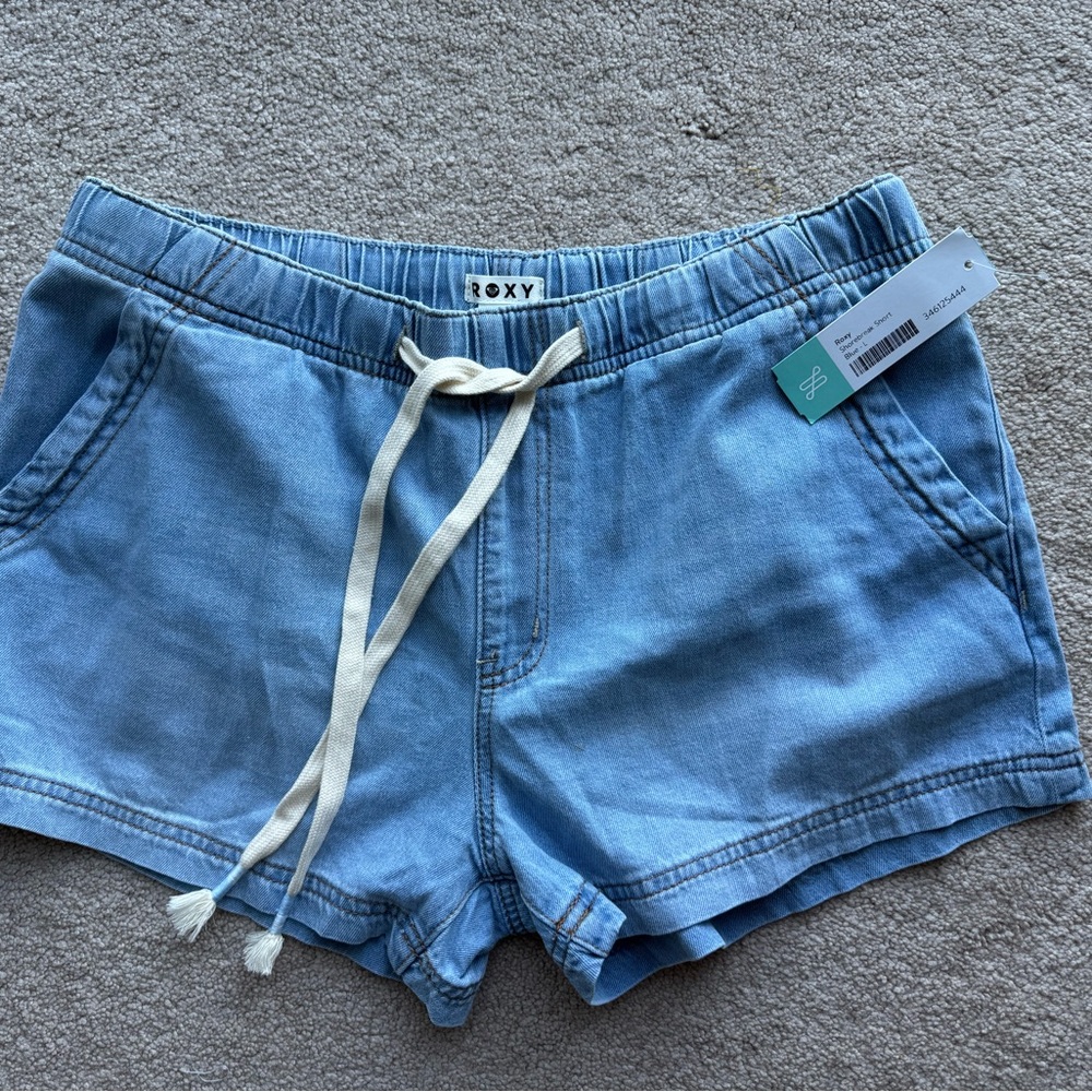 Roxy Women's Light Blue denim Stitch Fix stretchy Shorts L NEW W TAGS